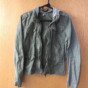 Army Green Jacket with Grey Hood
